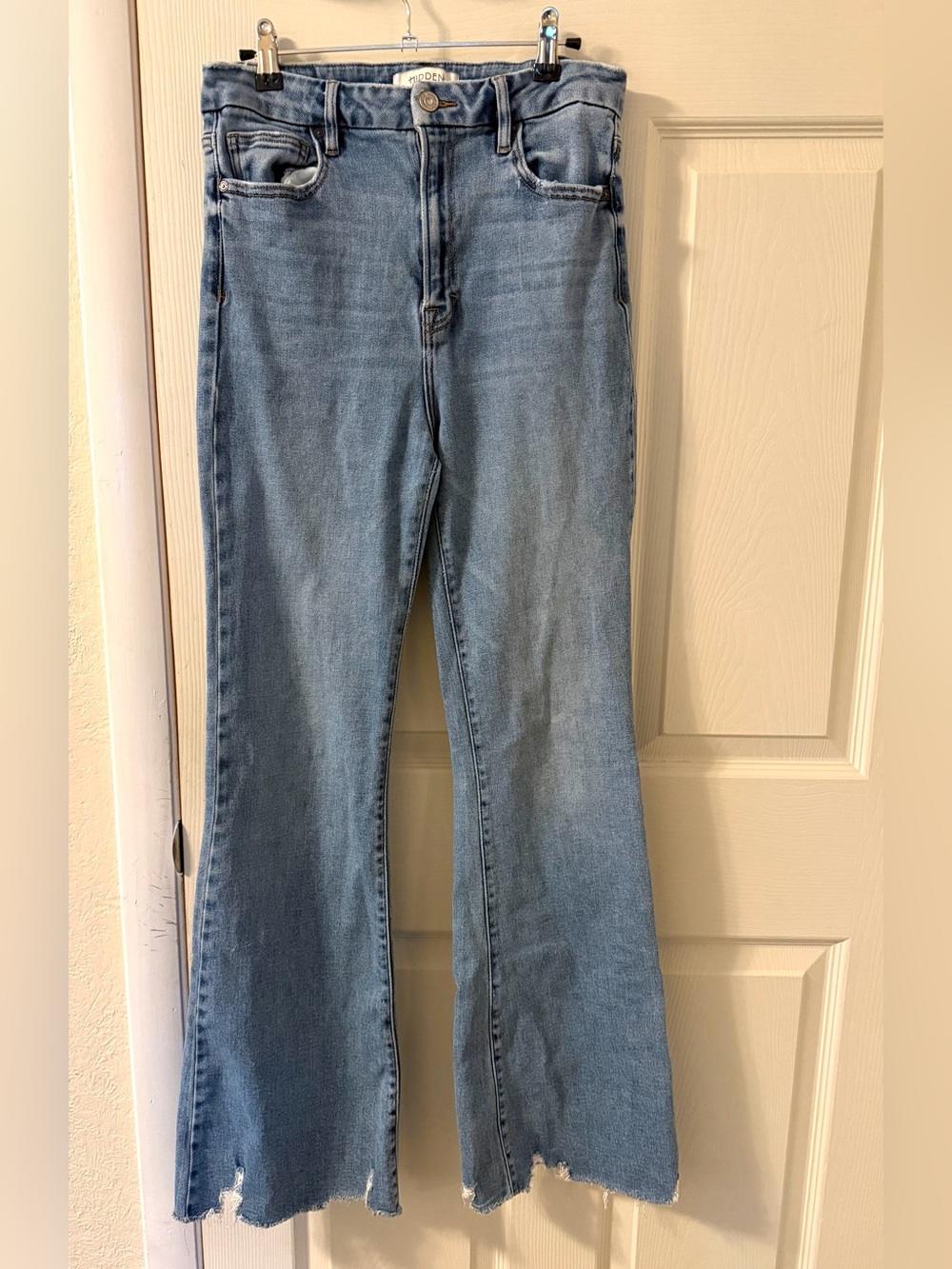 Hidden Denim High-Rise Light Blue Women's Slight Flare/ Raw Hem Size 30